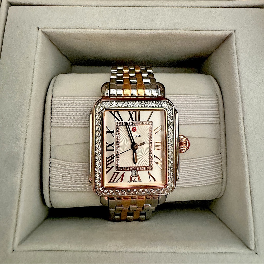 Michele Women’s Deco Madison Two-Tone 18K Rose Gold Stainless Steel Watch